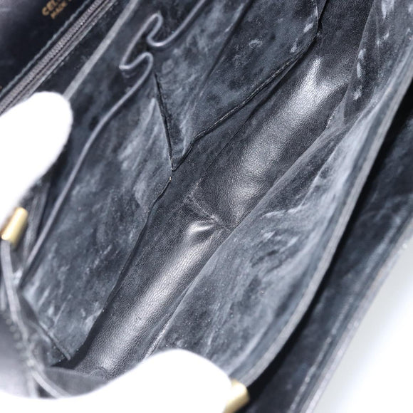CELINE Horse Carriage Shoulder Bag Leather Black Gold Auth ep13857