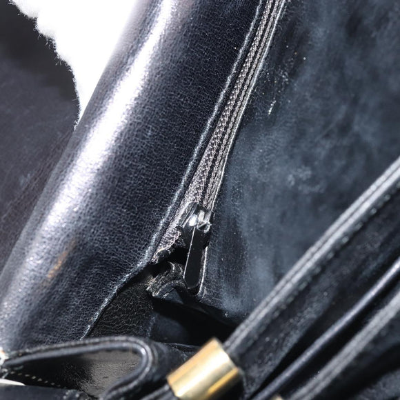 CELINE Horse Carriage Shoulder Bag Leather Black Gold Auth ep13857