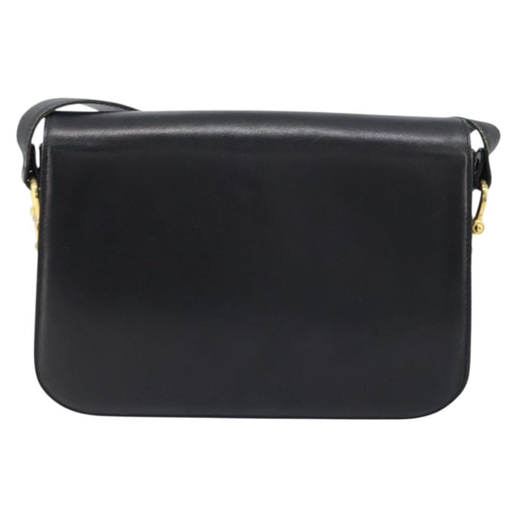 CELINE Horse Carriage Shoulder Bag Leather Black Gold Auth ep13857