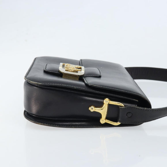 CELINE Horse Carriage Shoulder Bag Leather Black Gold Auth ep13857