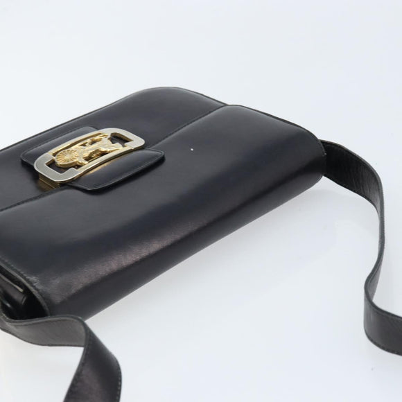 CELINE Horse Carriage Shoulder Bag Leather Black Gold Auth ep13857