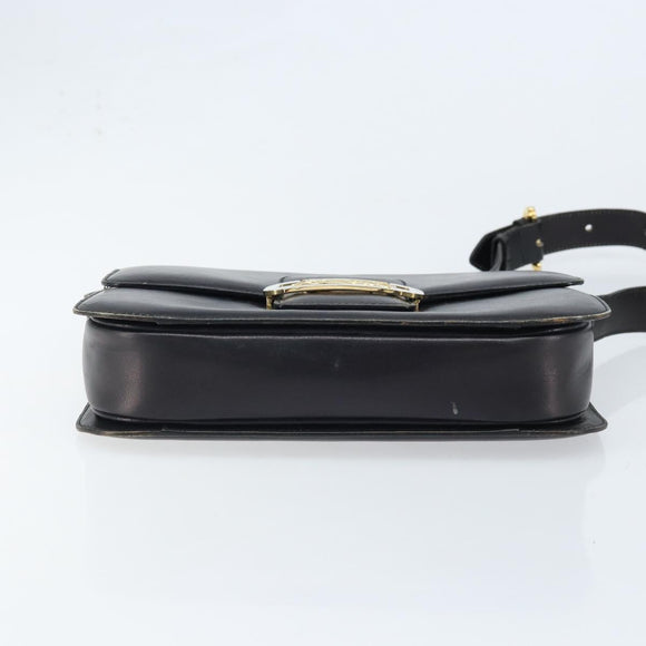 CELINE Horse Carriage Shoulder Bag Leather Black Gold Auth ep13857