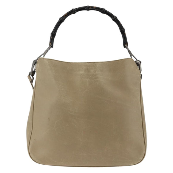 GUCCI Bamboo Hand Bag Leather 2way Beige Silver 001 1638 Auth ep13860