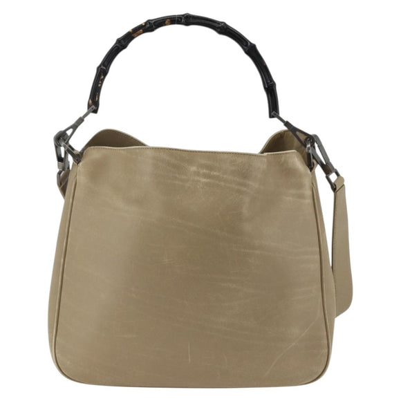 GUCCI Bamboo Hand Bag Leather 2way Beige Silver 001 1638 Auth ep13860