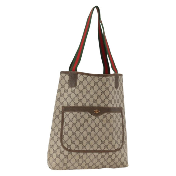 GUCCI GG Supreme Web Sherry Line Rucksack PVC Beige Gold Auth ep13861