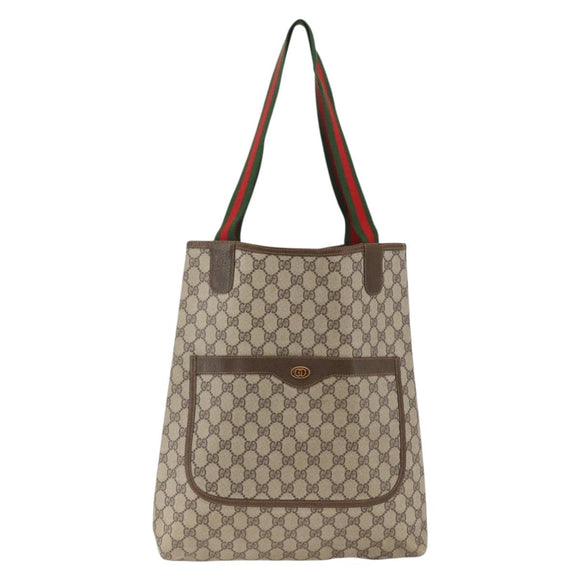 GUCCI GG Supreme Web Sherry Line Rucksack PVC Beige Gold Auth ep13861