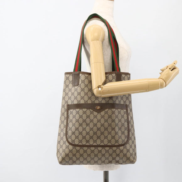 GUCCI GG Supreme Web Sherry Line Rucksack PVC Beige Gold Auth ep13861