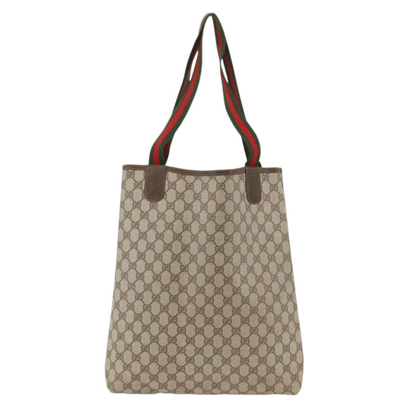 GUCCI GG Supreme Web Sherry Line Rucksack PVC Beige Gold Auth ep13861