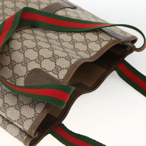 GUCCI GG Supreme Web Sherry Line Rucksack PVC Beige Gold Auth ep13861