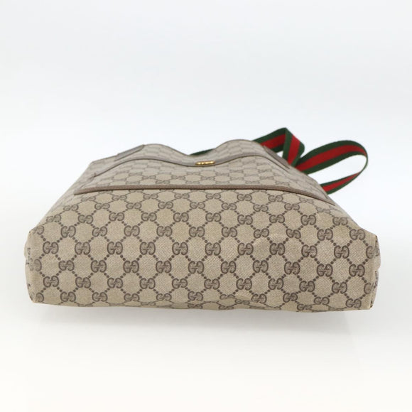 GUCCI GG Supreme Web Sherry Line Rucksack PVC Beige Gold Auth ep13861