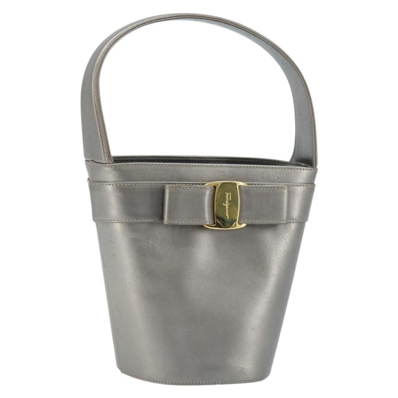 Salvatore Ferragamo Vala Hand Bag Leather Silver Auth ep13866