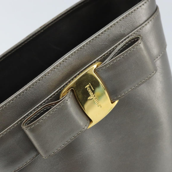 Salvatore Ferragamo Vala Hand Bag Leather Silver Auth ep13866