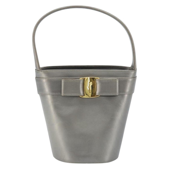 Salvatore Ferragamo Vala Hand Bag Leather Silver Auth ep13866