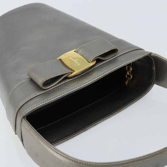 Salvatore Ferragamo Vala Hand Bag Leather Silver Auth ep13866