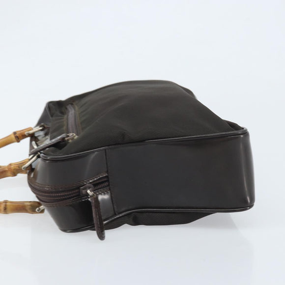 GUCCI Bamboo Hand Bag Nylon Brown Silver 000 2040 0538 Auth ep13874