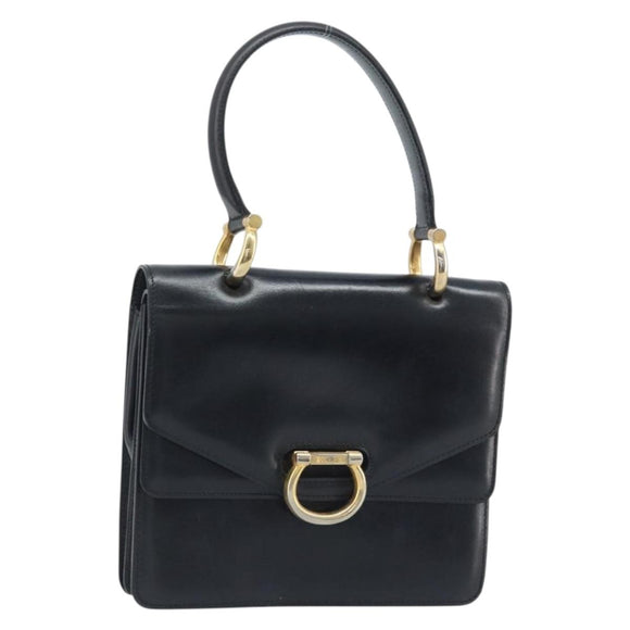 CELINE Hand Bag Leather Black Gold Auth ep13883