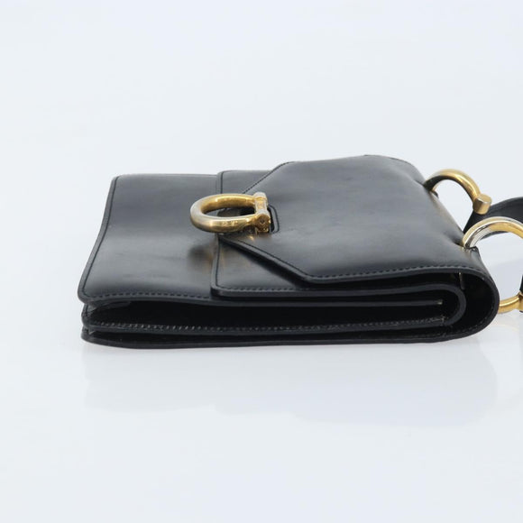 CELINE Hand Bag Leather Black Gold Auth ep13883
