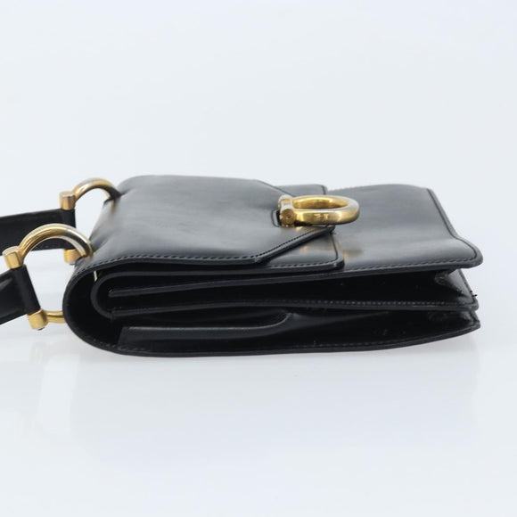 CELINE Hand Bag Leather Black Gold Auth ep13883