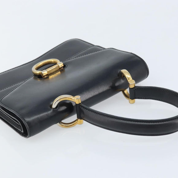 CELINE Hand Bag Leather Black Gold Auth ep13883