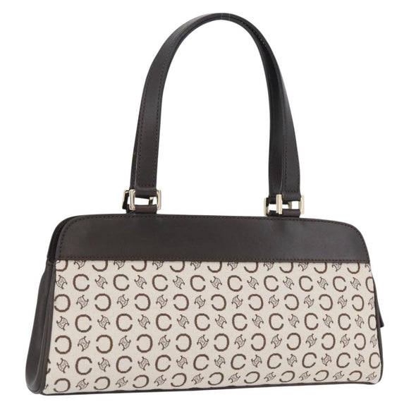 CELINE C Macadam Canvas Hand Bag White Gold Auth ep13890A