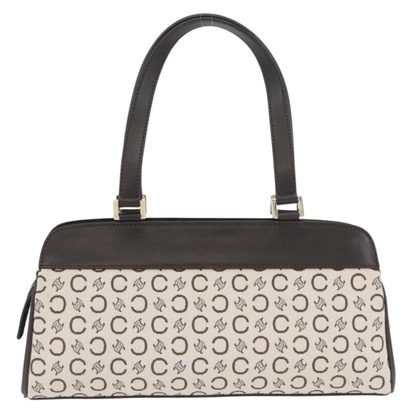 CELINE C Macadam Canvas Hand Bag White Gold Auth ep13890A
