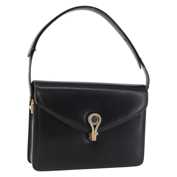 GUCCI Hand Bag Leather Black Gold Auth ep13892