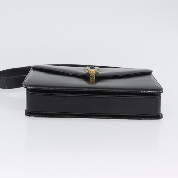 GUCCI Hand Bag Leather Black Gold Auth ep13892