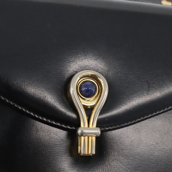GUCCI Hand Bag Leather Black Gold Auth ep13892