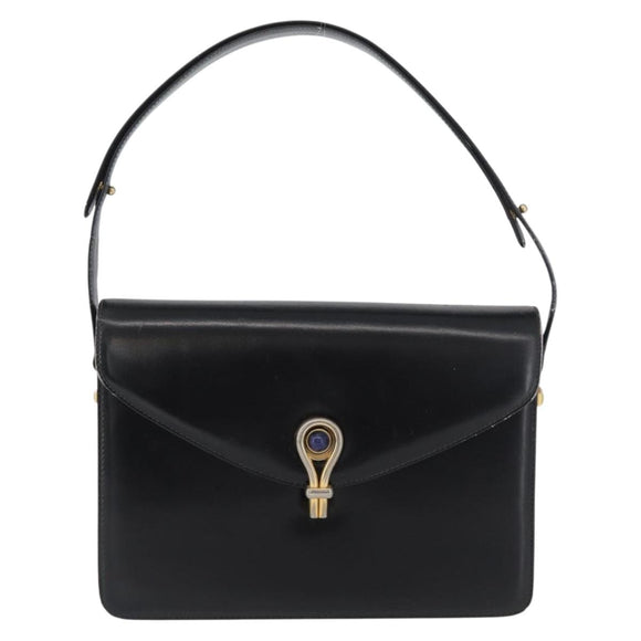 GUCCI Hand Bag Leather Black Gold Auth ep13892