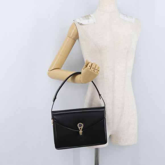 GUCCI Hand Bag Leather Black Gold Auth ep13892