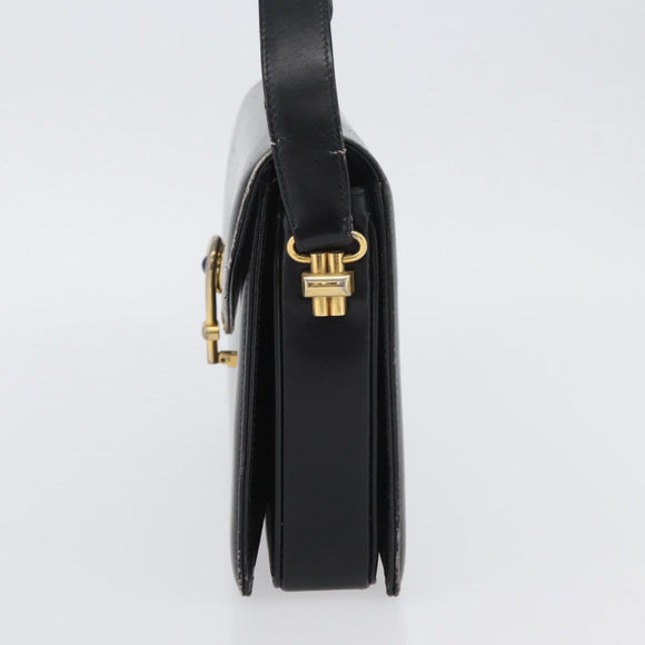 GUCCI Hand Bag Leather Black Gold Auth ep13892