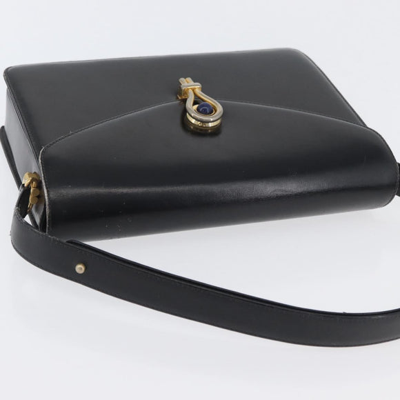 GUCCI Hand Bag Leather Black Gold Auth ep13892