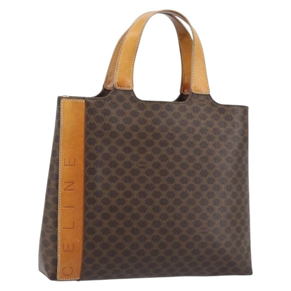 CELINE Macadam Canvas Hand Bag PVC Leather Brown Gold Auth ep13894A