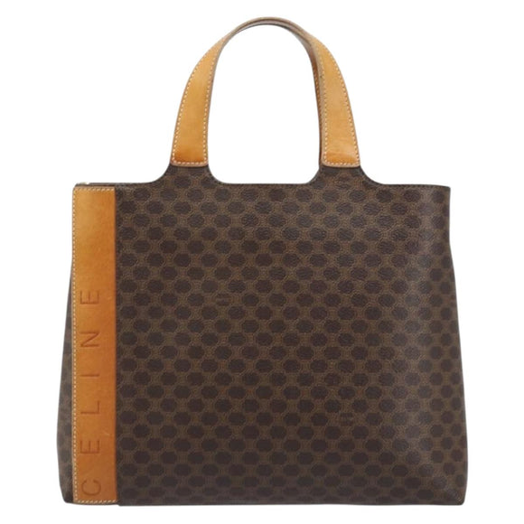 CELINE Macadam Canvas Hand Bag PVC Leather Brown Gold Auth ep13894A