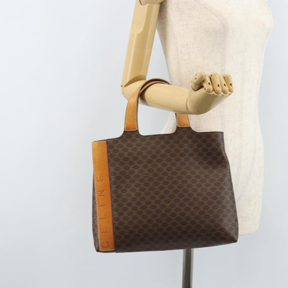 CELINE Macadam Canvas Hand Bag PVC Leather Brown Gold Auth ep13894A