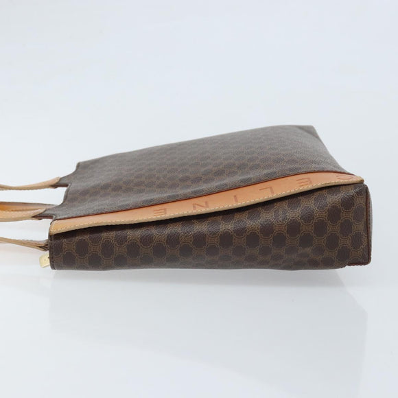 CELINE Macadam Canvas Hand Bag PVC Leather Brown Gold Auth ep13894A