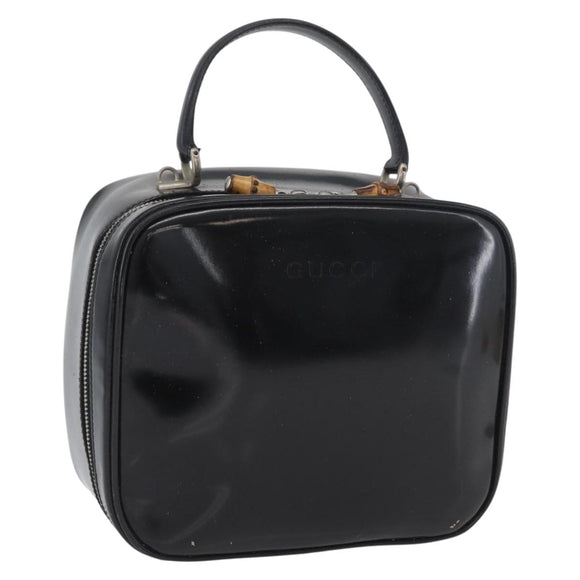 GUCCI Bamboo Hand Bag Patent leather Black Silver 000 270 0323 Auth ep13896