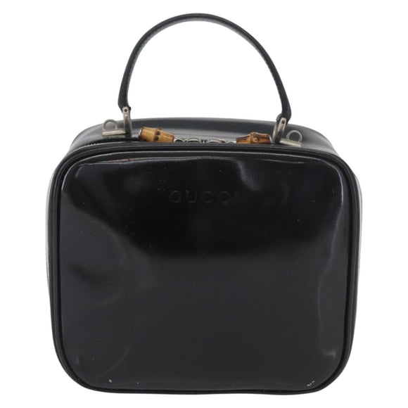 GUCCI Bamboo Hand Bag Patent leather Black Silver 000 270 0323 Auth ep13896