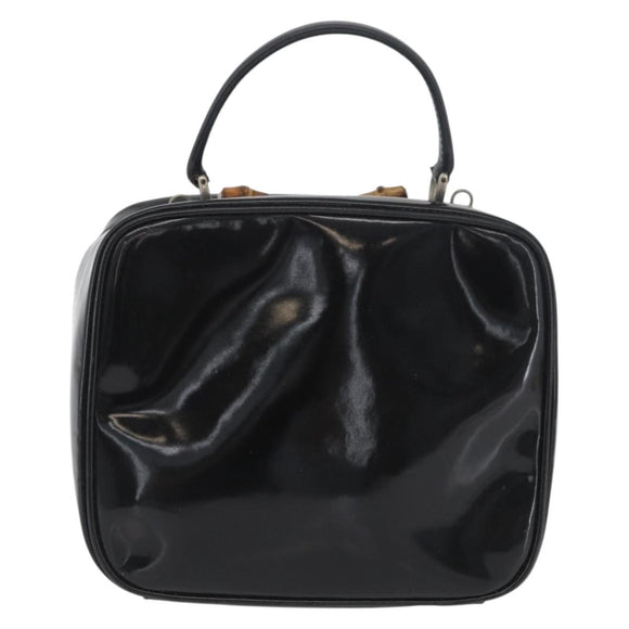 GUCCI Bamboo Hand Bag Patent leather Black Silver 000 270 0323 Auth ep13896