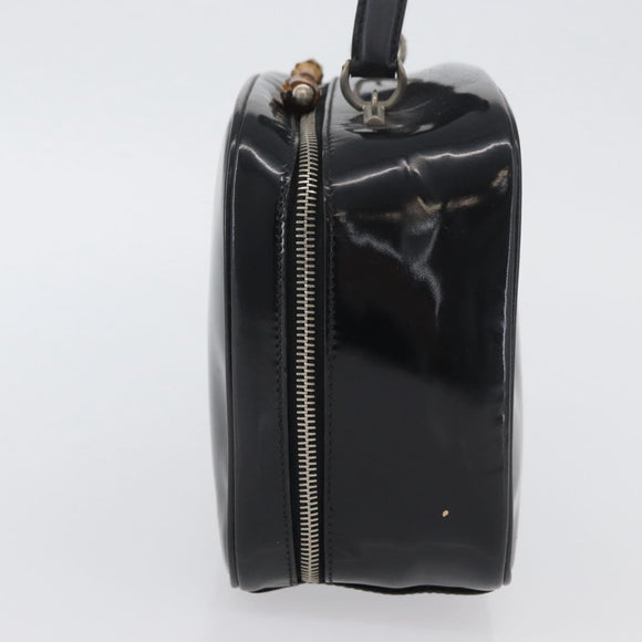 GUCCI Bamboo Hand Bag Patent leather Black Silver 000 270 0323 Auth ep13896