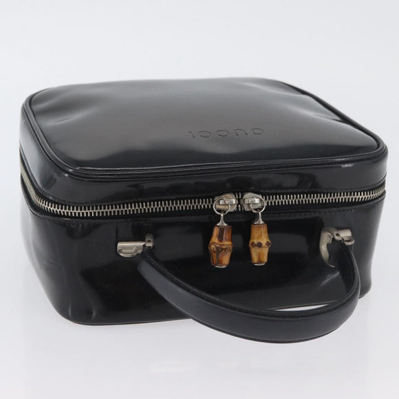 GUCCI Bamboo Hand Bag Patent leather Black Silver 000 270 0323 Auth ep13896