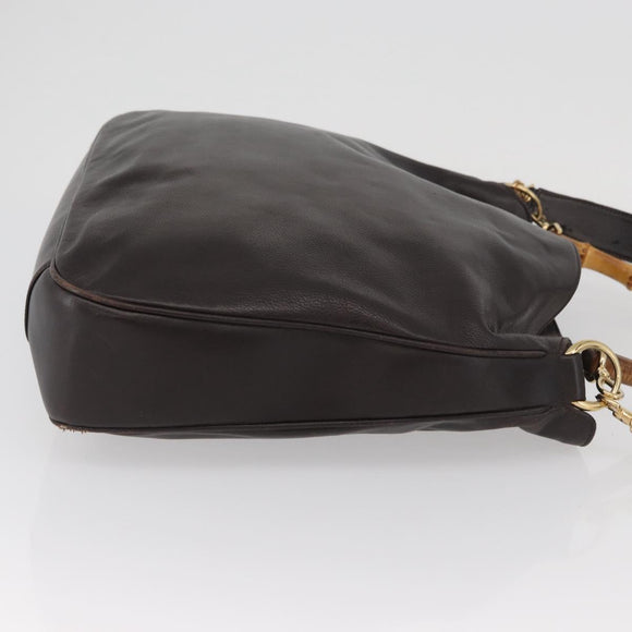 GUCCI Bamboo Shoulder Bag Leather 2way Brown Gold 001 1577 Auth ep13897
