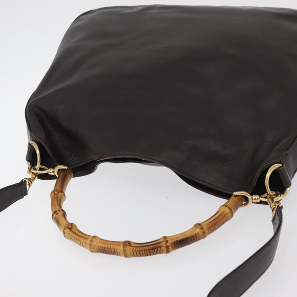 GUCCI Bamboo Shoulder Bag Leather 2way Brown Gold 001 1577 Auth ep13897