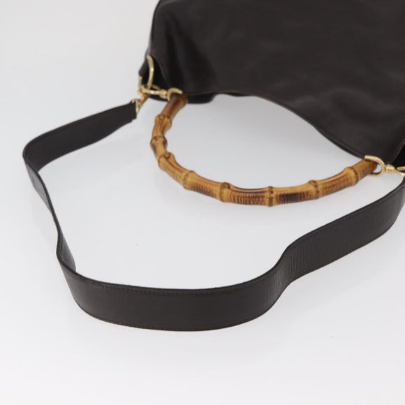 GUCCI Bamboo Shoulder Bag Leather 2way Brown Gold 001 1577 Auth ep13897