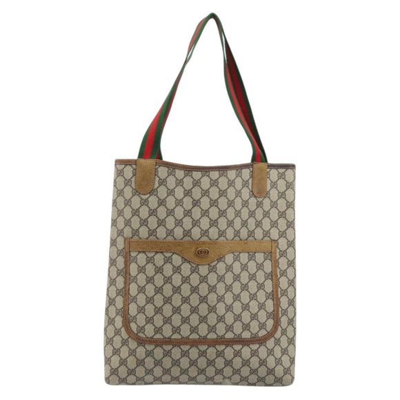 GUCCI GG Supreme Web Sherry Line Tote Bag PVC Beige 39 002 4487 Auth ep13898