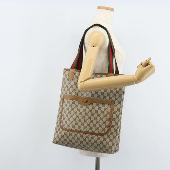 GUCCI GG Supreme Web Sherry Line Tote Bag PVC Beige 39 002 4487 Auth ep13898