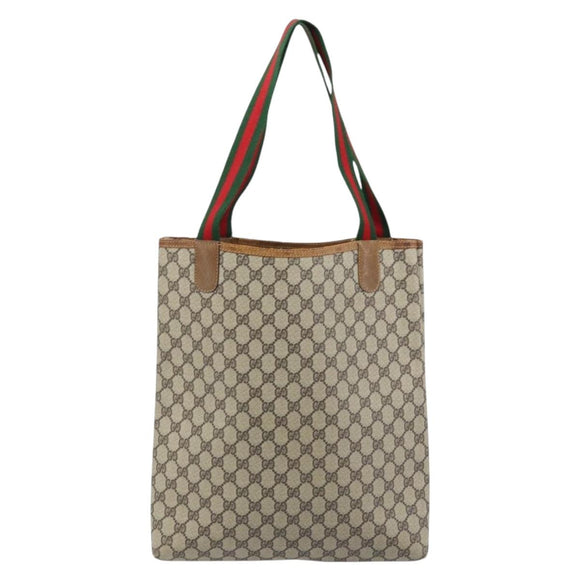 GUCCI GG Supreme Web Sherry Line Tote Bag PVC Beige 39 002 4487 Auth ep13898