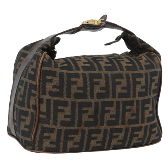 FENDI Zucca Canvas Vanity Hand Bag Black Brown Auth ep13903