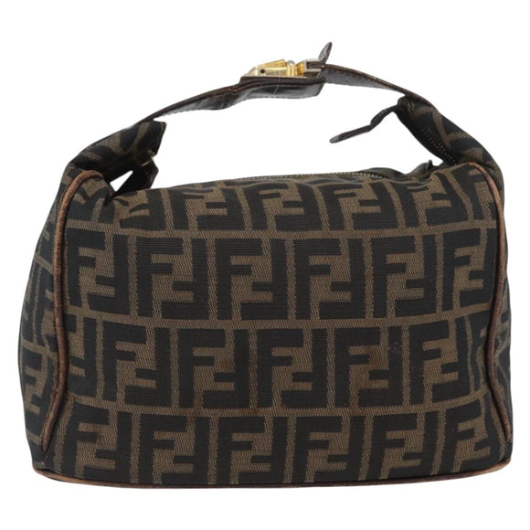 FENDI Zucca Canvas Vanity Hand Bag Black Brown Auth ep13903