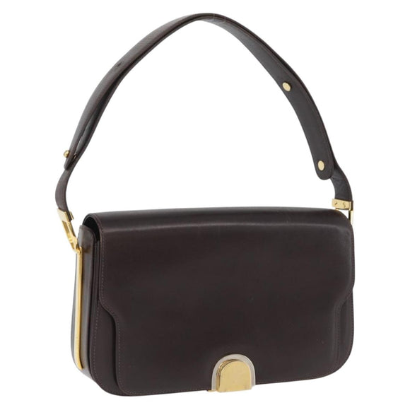 GUCCI Shoulder Bag Leather Brown Gold Auth ep13909